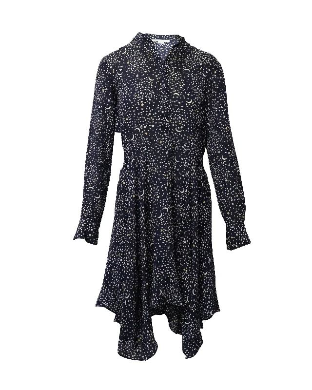 Elegant Styles Stella McCartney Moon and Star Print Dress in Blue Silk