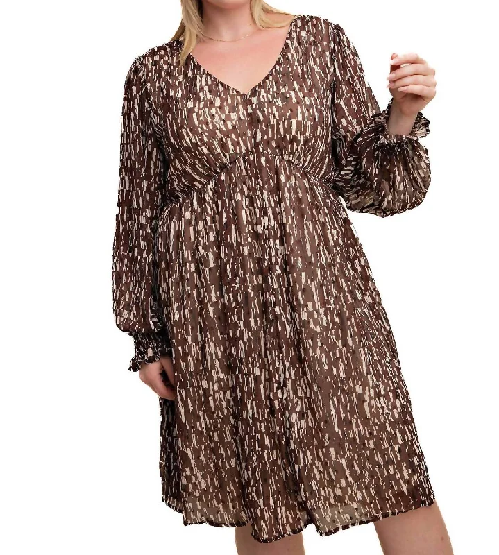 All Season Fashion Collection Opposite Direction Print Dress In Chocolate Mix