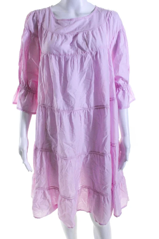 Trendy Boutiques Online Merlette Womens Short Sleeve Tiered Crew Neck Swing Dress Light Pink