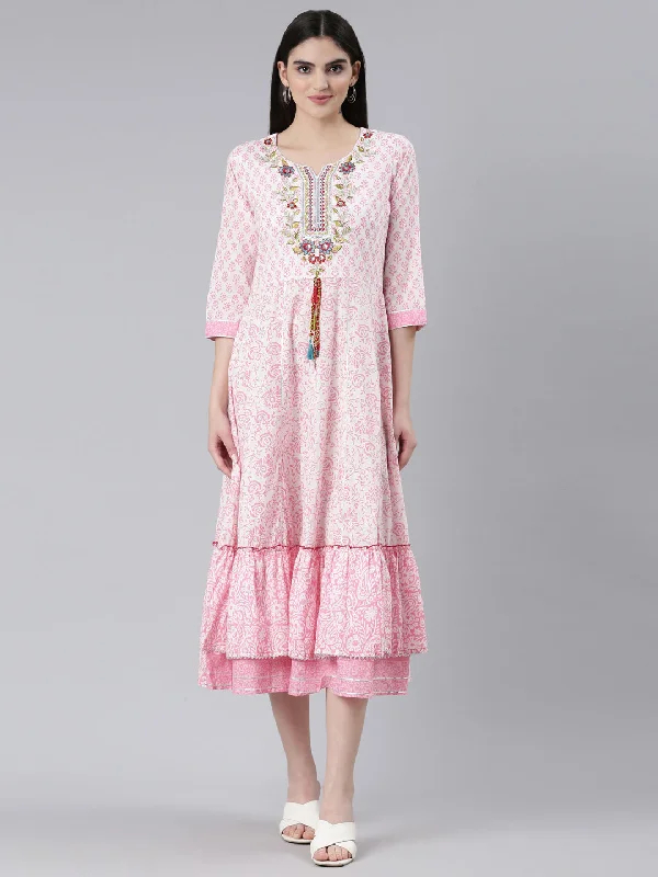 Limited Styles Neeru's Pink Straight Casual Printed Dress