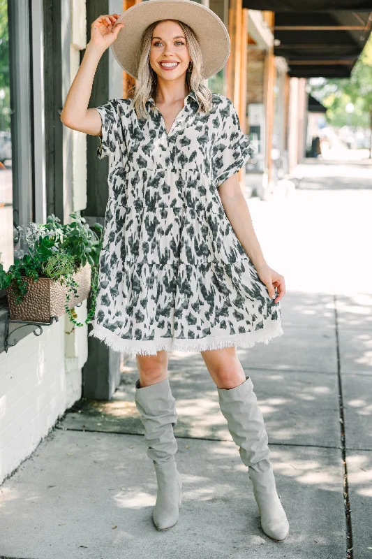 Absurdly Cheap Sale Put On A Show Oatmeal White Animal Print Dress