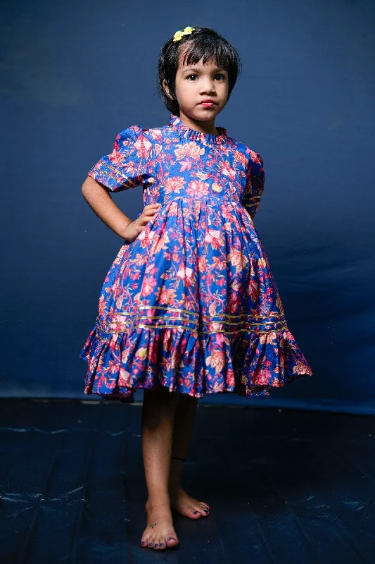 Odd Size Clearance Sale Pre-Order: Blue Flower Printed Dress