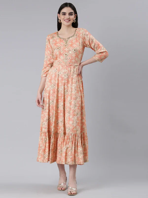 Chic Trends For The Fashion Savvy Neeru's Orange Straight Casual Printed Dress