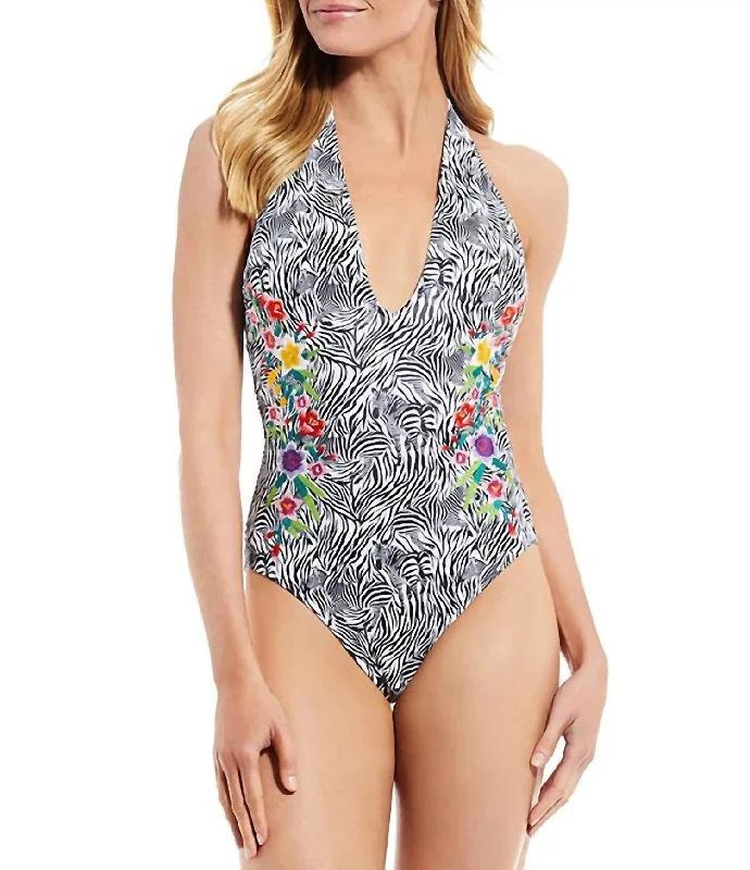 Women's Clothes And Apparel Spring Halter Embroidered One-Piece Swimsuit In Multi