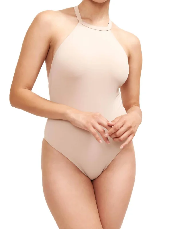 Women's Effortless Casual Outfit Denise High Neck One Piece Swimsuit In Camel