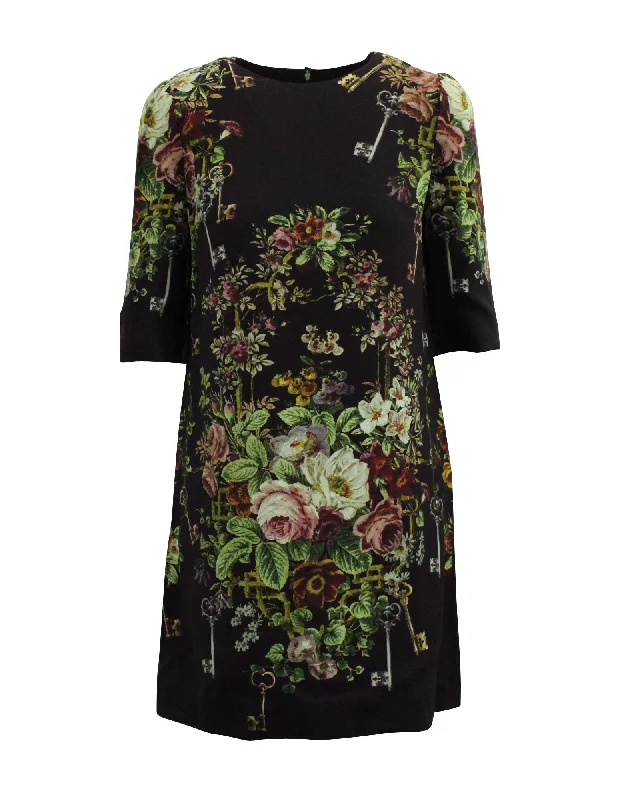 New Styles Just In Dolce & Gabbana Flower Bouquet Print Dress in Black Viscose