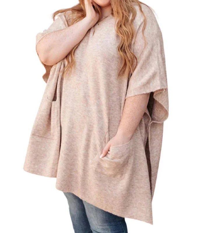 Women's Clothes For Outdoor Events Pocket Poncho In Natural