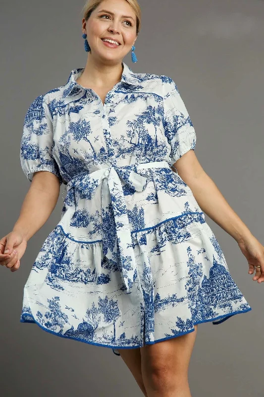 Versatile Wardrobe Essentials Blue Willow Print Dress