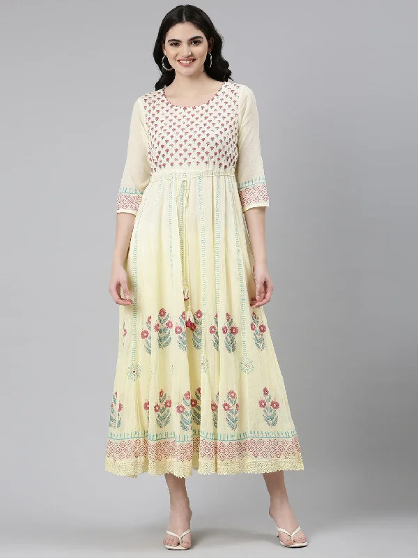 Fashion For Every Occasion Neeru's Yellow Straight Casual Printed Dress