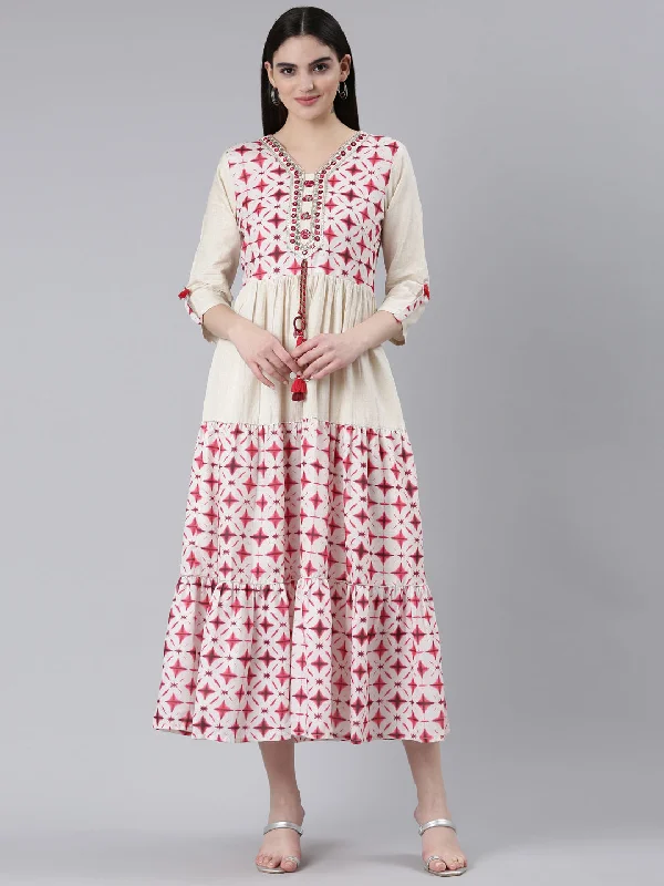 Chic Style Neeru's Pink Straight Casual Printed Dress