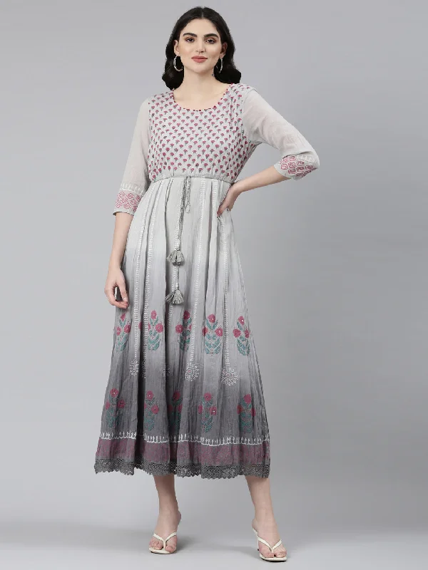 Trendy And Individual Women's Fashion Neeru's Grey Straight Casual Printed Dress