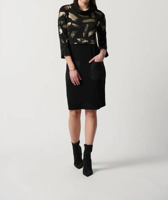 Limited Stock, Big Discounts Abstract Metallic Print Dress In Black/gold