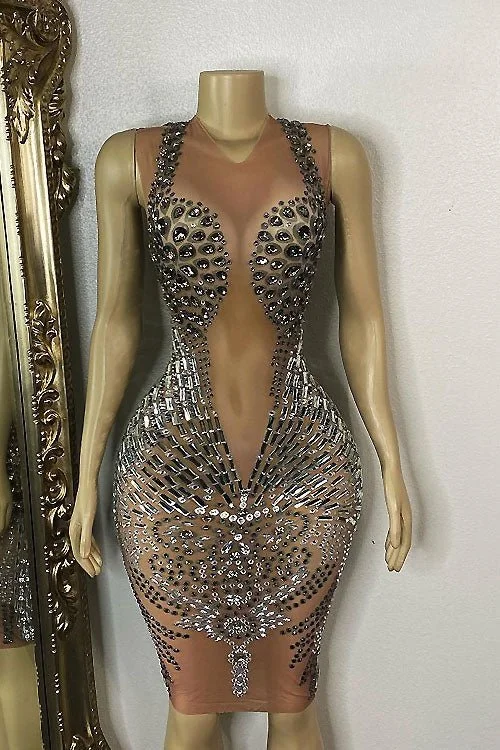 Fashion Forward Charm Rhinestone Mesh Dress