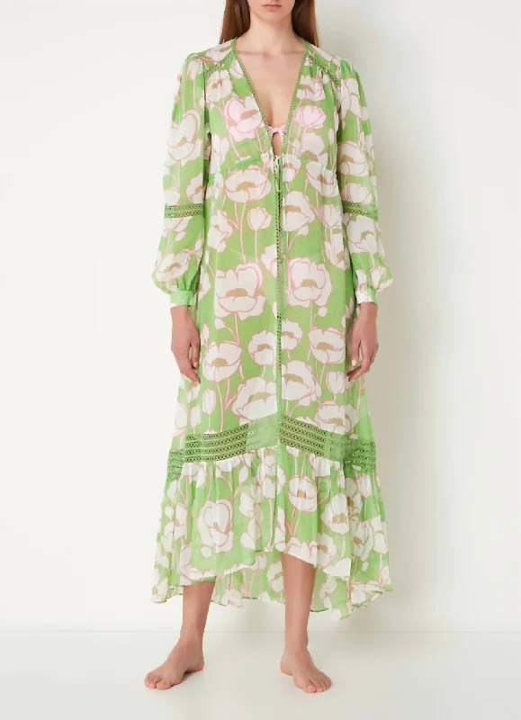 Vintage-Inspired Garments Elisia Floral Maxi Cover Up In Green