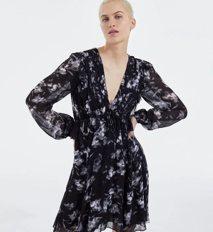 Sale Event, Prices Rock Short Black Frilly Printed Dress