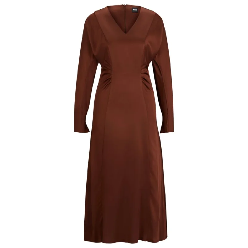 Crazy Discounts, Hurry Up Gathered-detail regular-fit dress in soft satin