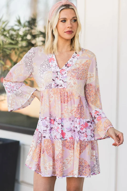 Comfortable Clothes Thinking Of You Blush Pink Mixed Print Dress