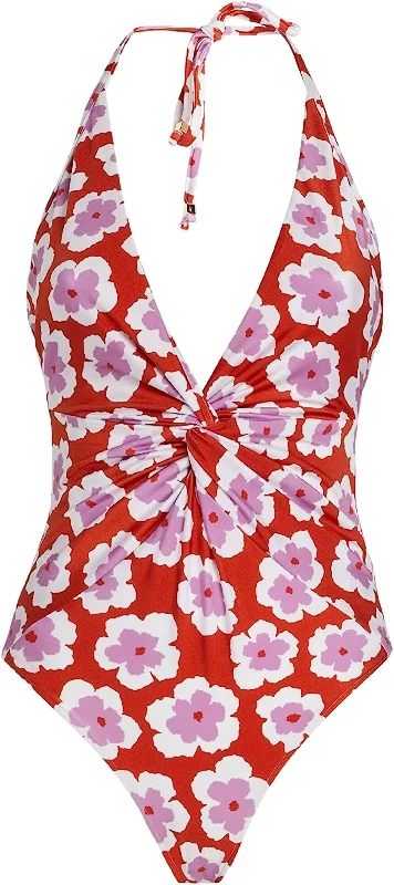 Women's Formal Apparel Women's Windflower Plunge One Piece Swimsuit In Red Pink