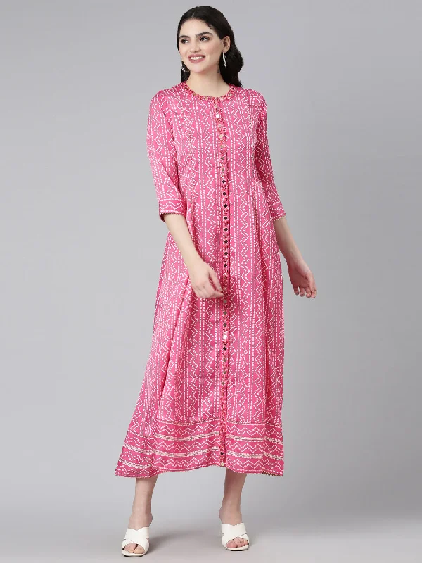 Big Savings Neeru's Pink Straight Casual Printed Dress