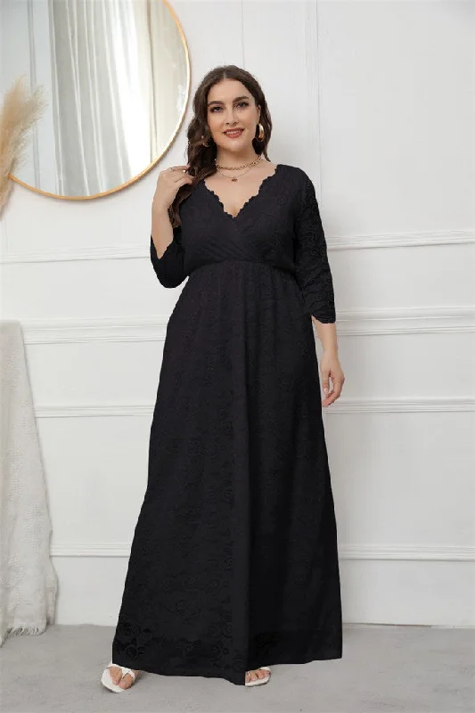 Evening Looks Black Evening A-line V-neck Bracelet Ankle Dress