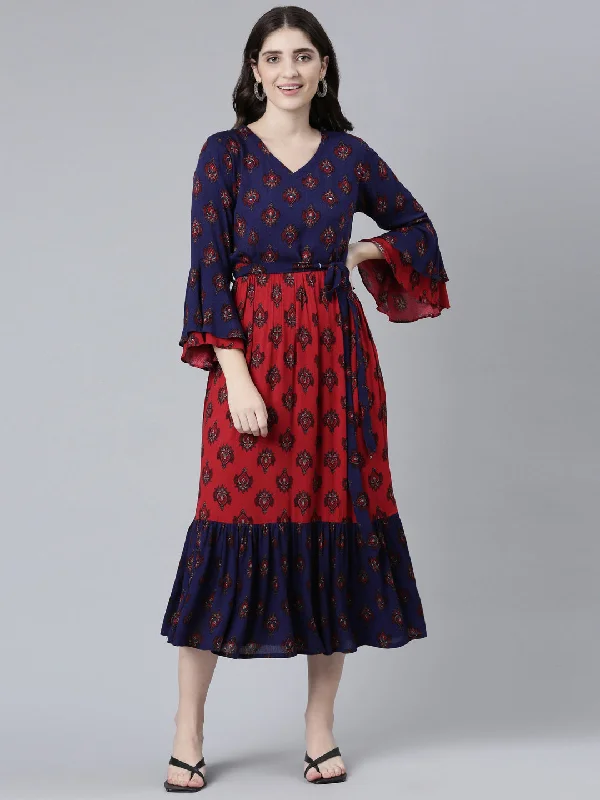 Versatile Wardrobe Essentials Neeru's Maroon Straight Casual Printed Dress