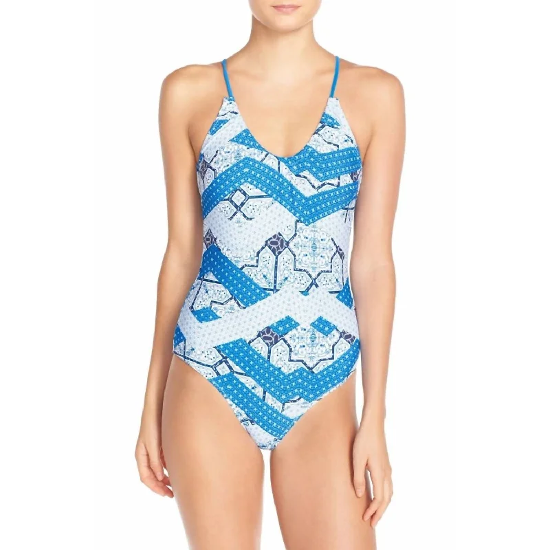 Fashion-Forward Women's Clothing Geometric Print One-Piece In Indigo Waters Blue