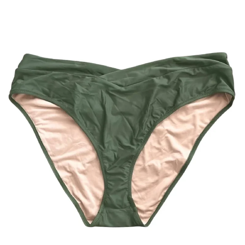 Women's Stylish Professional Apparel Women's Cross Front Cheeky Bikini Bottom In Green