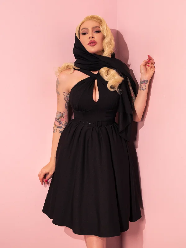 Sales Clothes Golden Era Swing Dress and Scarf in Black - Vixen by Micheline Pitt