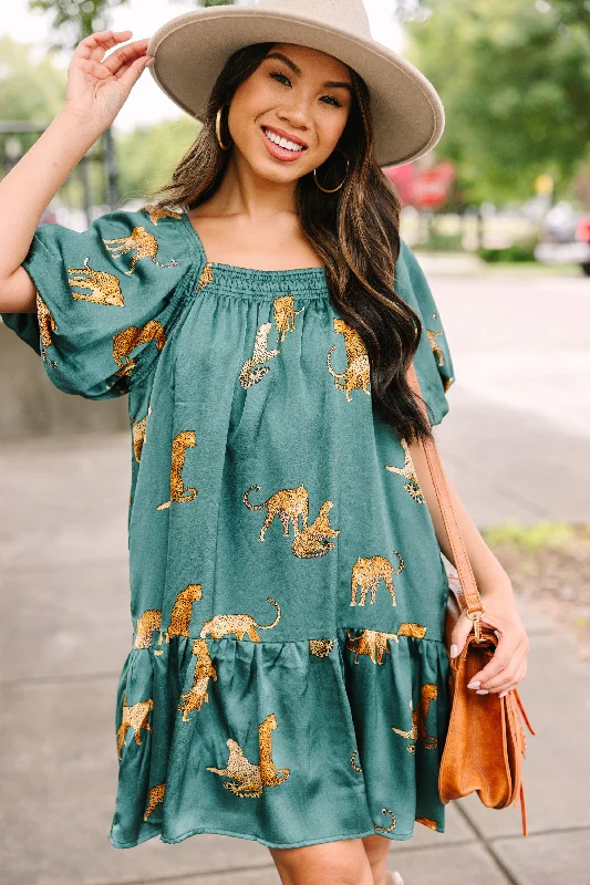 Women's Clothing Brands Ready For The Day Emerald Green Cheetah Print Dress