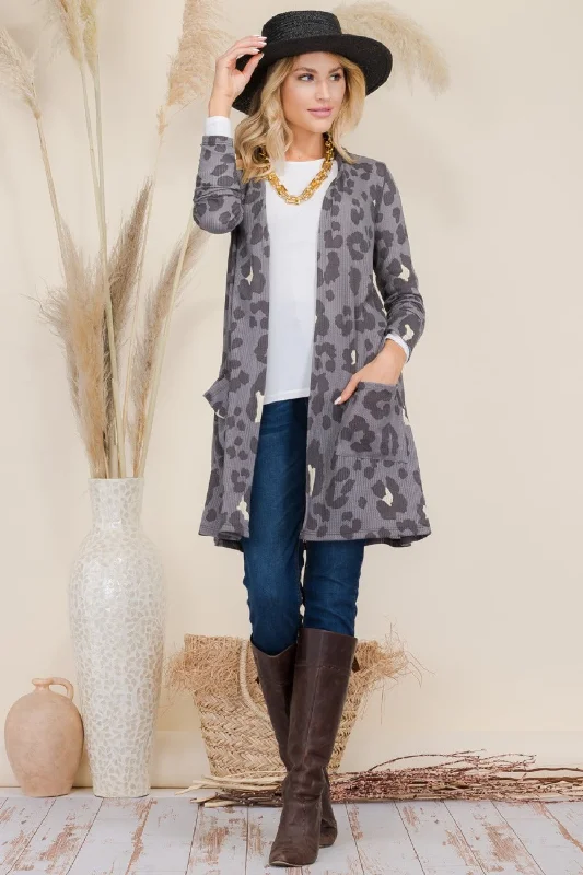 Women's Sporty Chic Clothes Full Size Leopard Open Front Contrast Cardigan