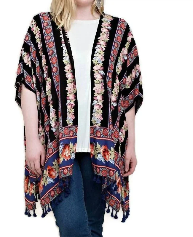 Timeless Women's Apparel Back Crochet Patch Kimono Jacket In Multi Color