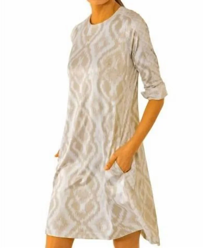 Comfort First Women's Wear Swing Dress - Kitt Ikat In Khaki