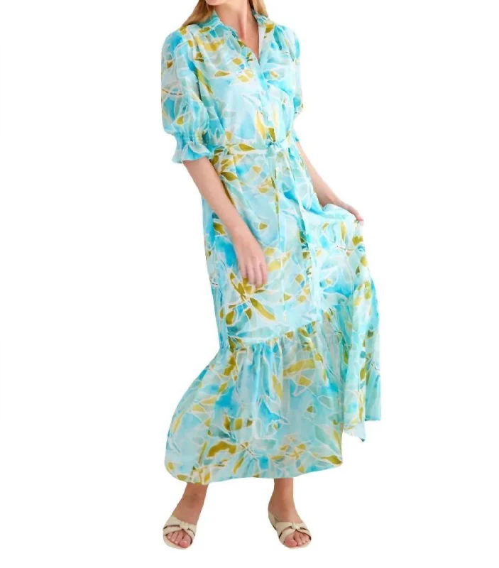 Cool Prices Sienna Seaweed Print Dress In Teal/multi