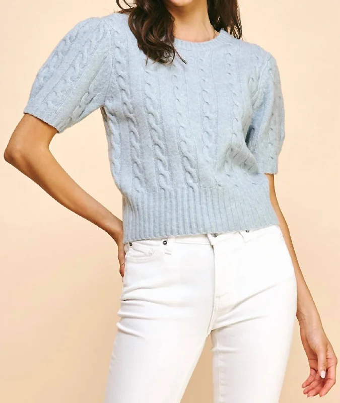 Women's Functional Outfit For Outdoor Activities Cable Knit Sweater Top In Dusty Blue