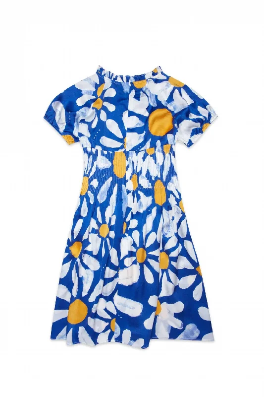 Budget Friendly Daisy Print Dress In Blue