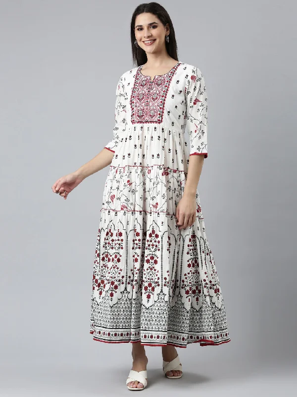 Seasonal Fashion Neeru's White Straight Casual Printed Dress