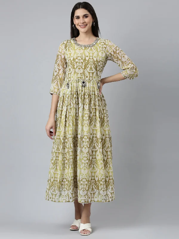 Exclusive Sale Neeru's Green Straight Casual Printed Dress