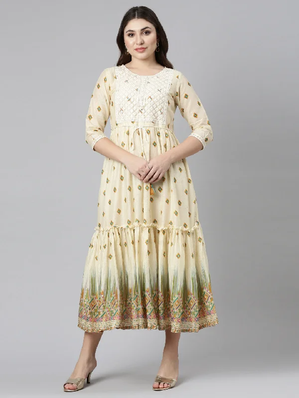 Additional Time-Limited Offers Neeru's Mustard Straight Casual Printed Dress