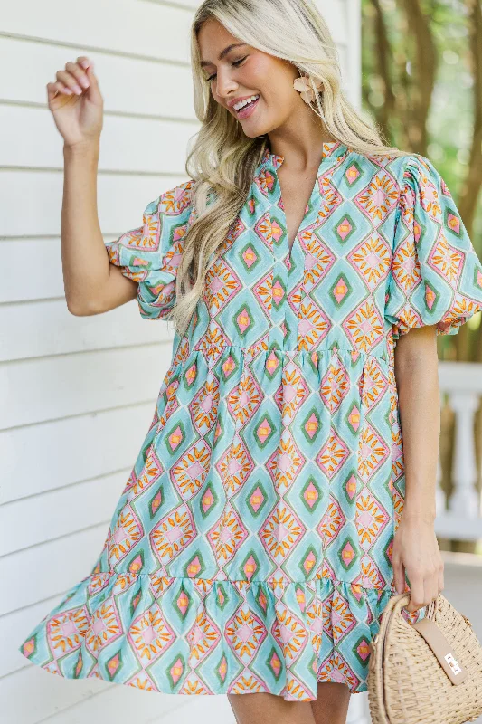 Fashion Sale Go With The Flow Mint Green Printed Dress