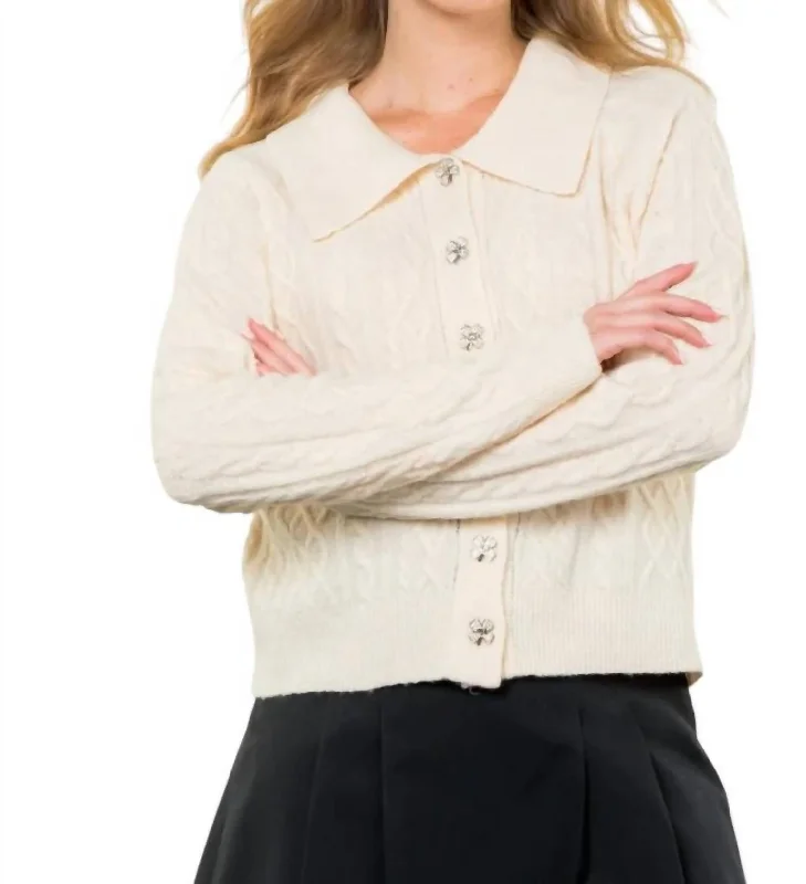 Women's Holiday Outfit Pearl Cardigan In Cream