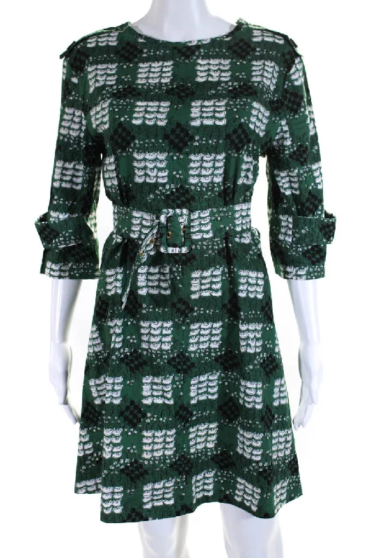 Fashion Forward Femininity Marni Summer 2013 Womens Belted Half Sleeve Bird Printed Dress Green