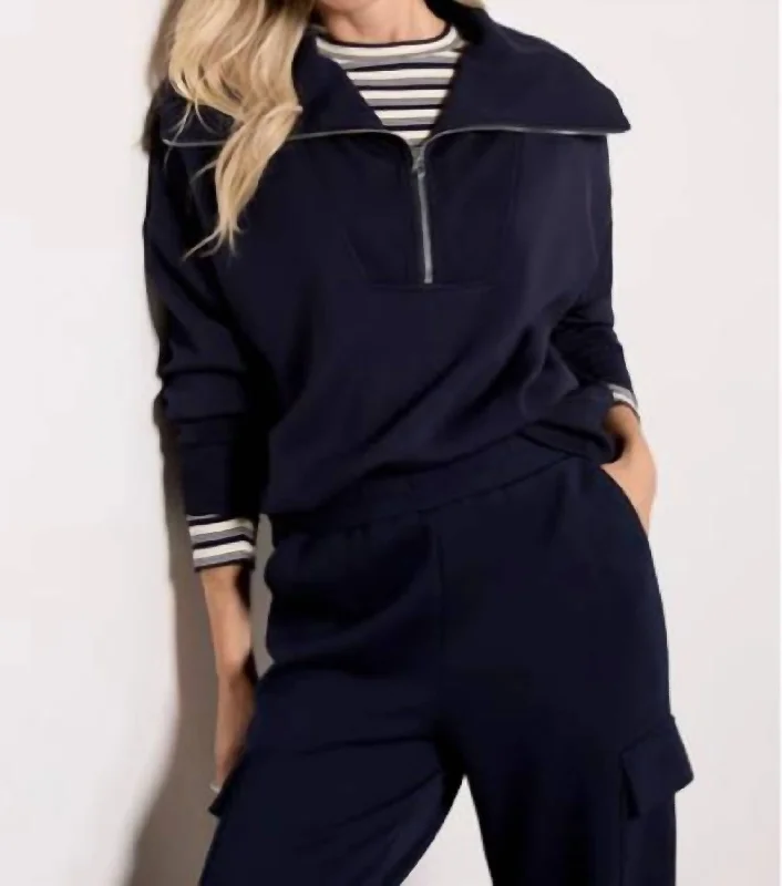 Vintage-Inspired Women's Apparel Catherine Half Zip Sweat In Navy