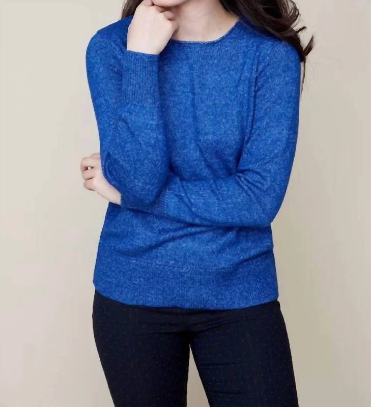 Women's Casual Wear Outfit Crew Knit Pullover Sweater In Lapis