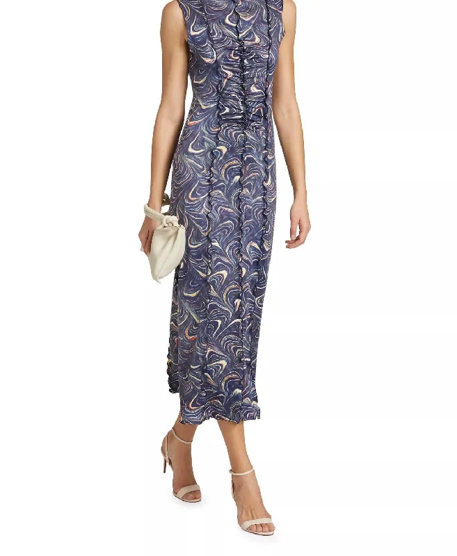 Chic Wardrobe Amara Marble Print Dress In Navy