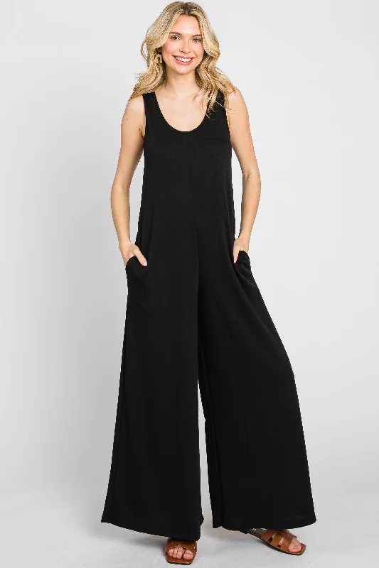 Women's Clothing For Everyday Wear Black Wide Leg Sleeveless Jumpsuit