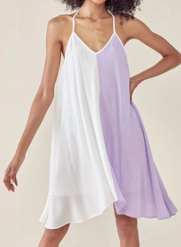 Fashion For Every Occasion Two Tone Swing Dress In Lilac/off White