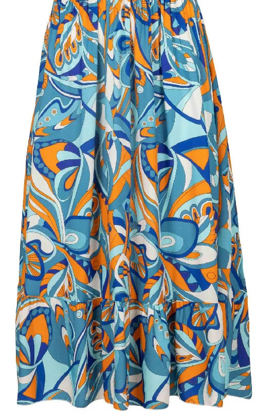 Fashion Forward Femininity V-Neck Printed Dress In Blue Combo