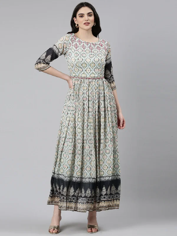 Stylish Savings Neeru's Blue Straight Casual Printed Dress