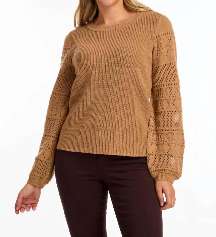 Women's Clothes And Apparel Sets Crochet Sleeve Sweater In Cafe