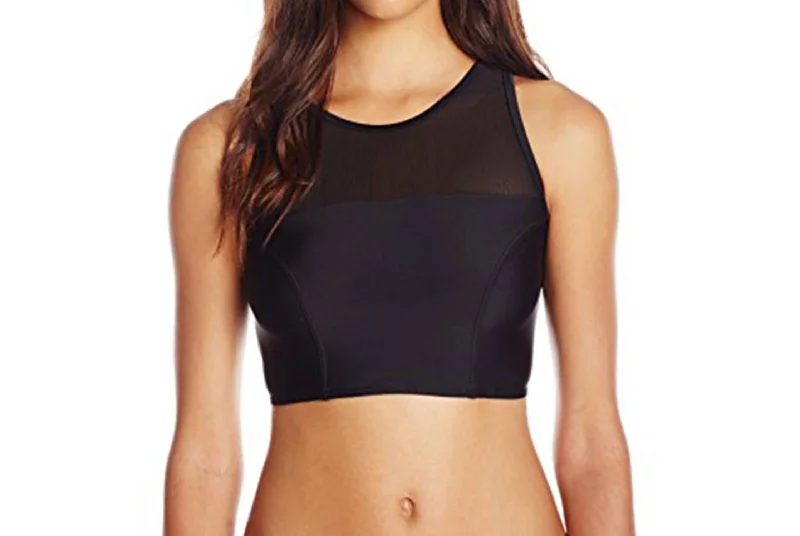 Women's Night-Out Clothes Bottom's Up Sport Crew Neck Mesh Bikini Top In Black